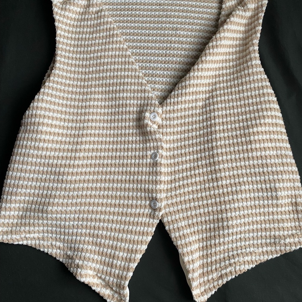 Striped Beige and White Button-Up Vest